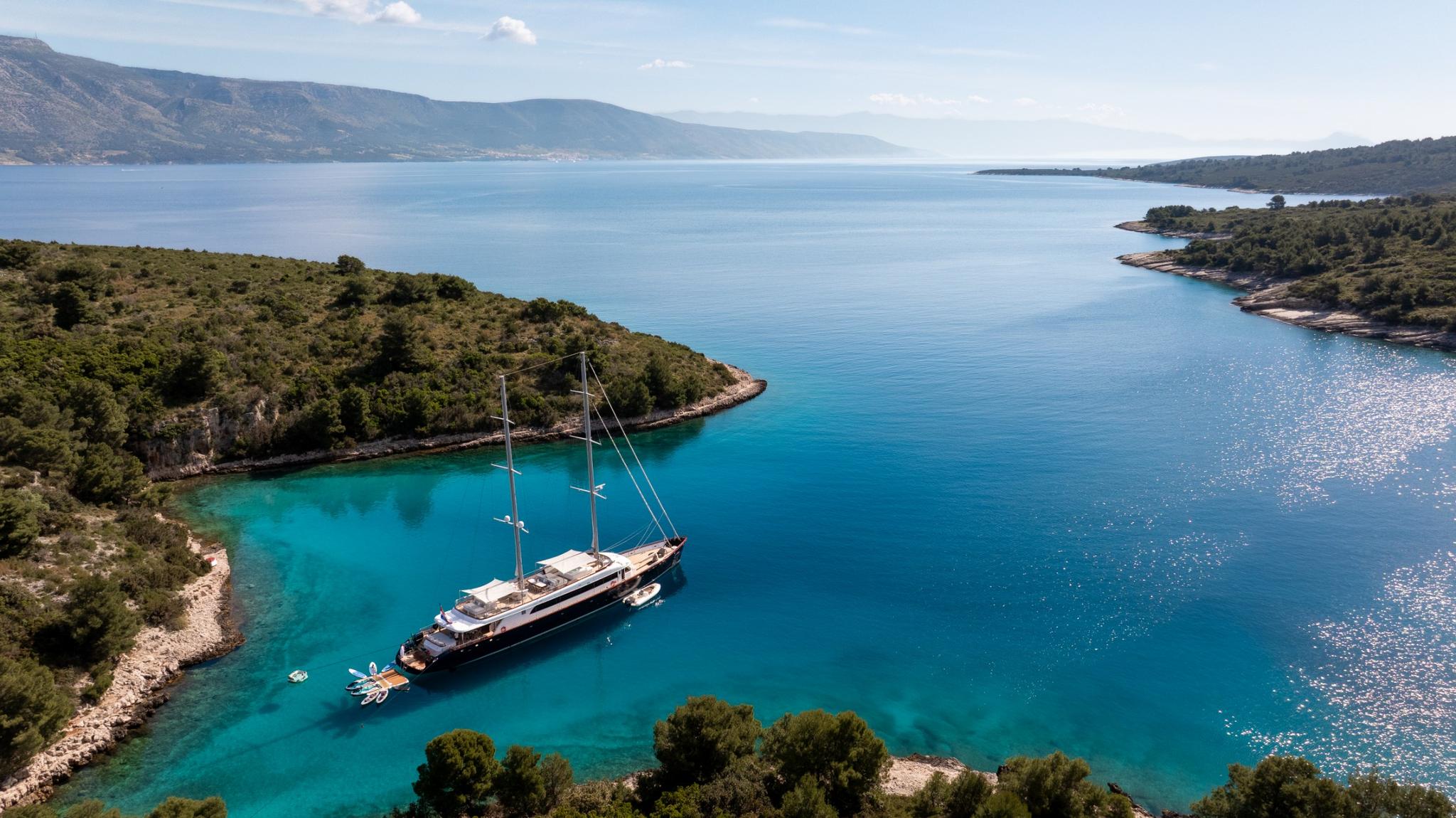 Nocturno gulet aerial view in Croatia