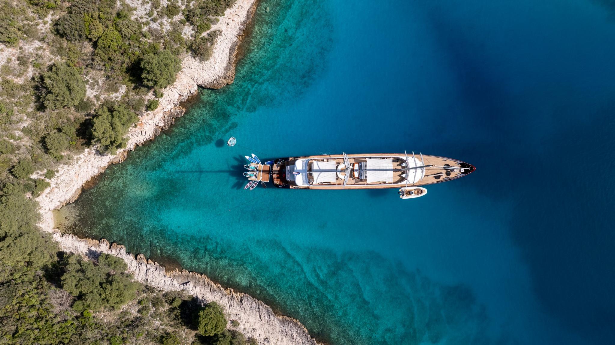 Nocturno gulet aerial view in Croatia