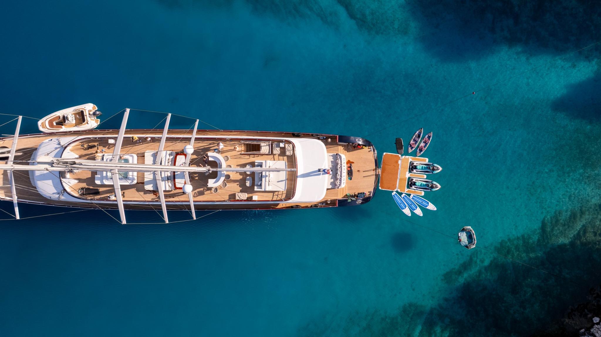 Nocturno gulet aerial view in Croatia