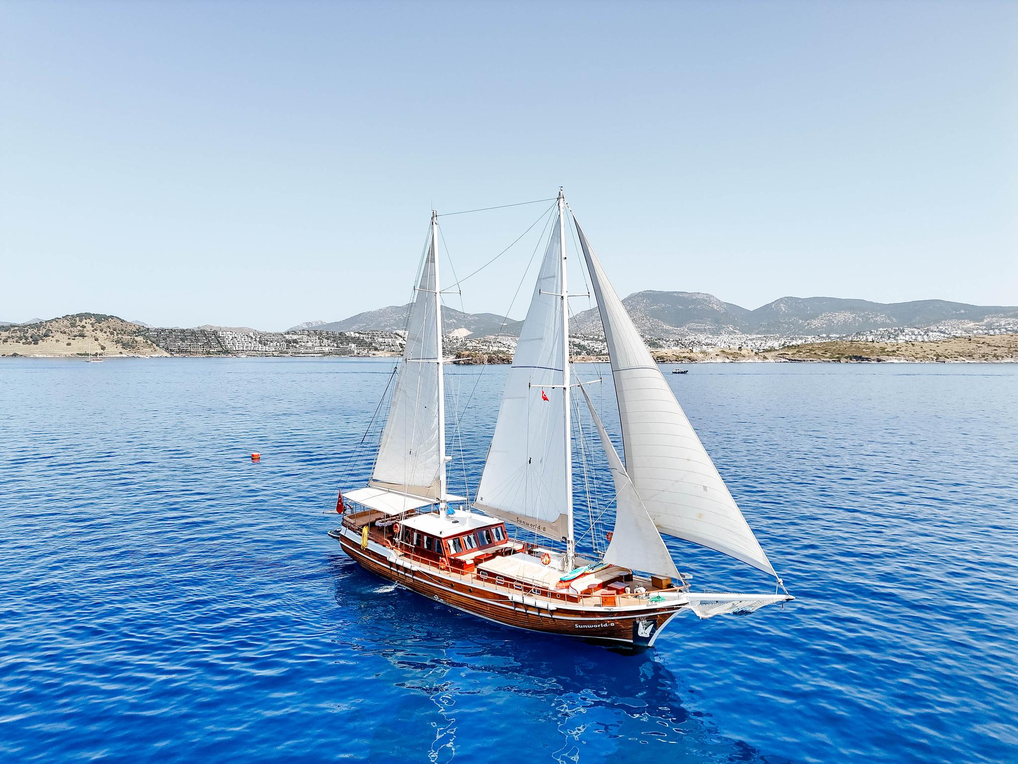 Sunworld 8 gulet amenities aerial view in Türkiye