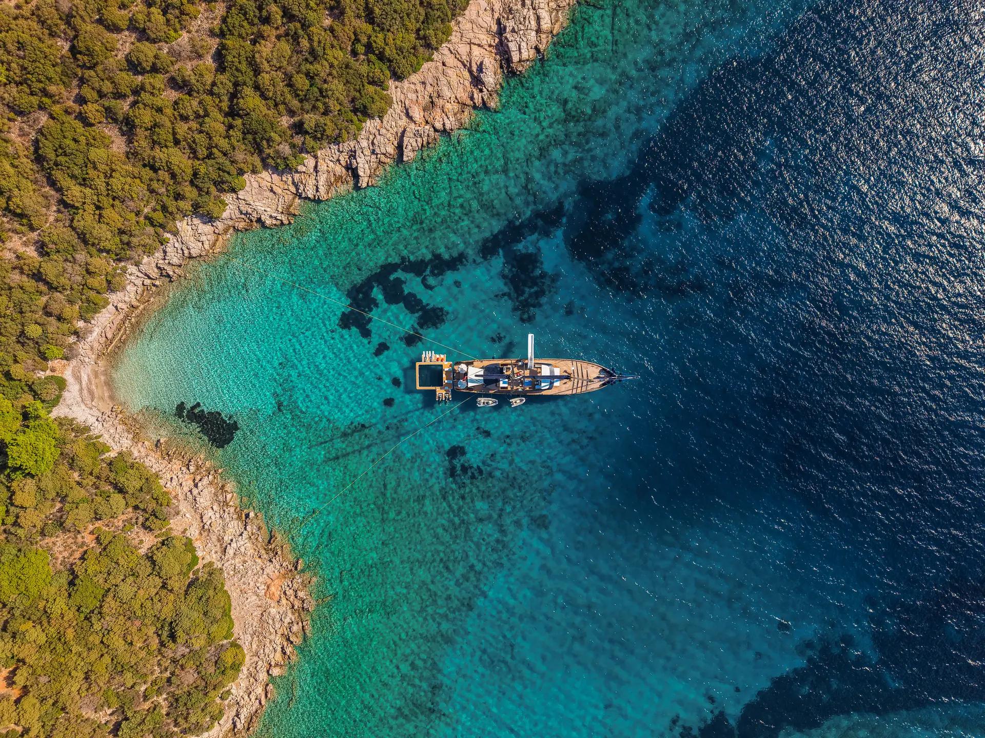 Oguz Khan gulet aerial view in Türkiye