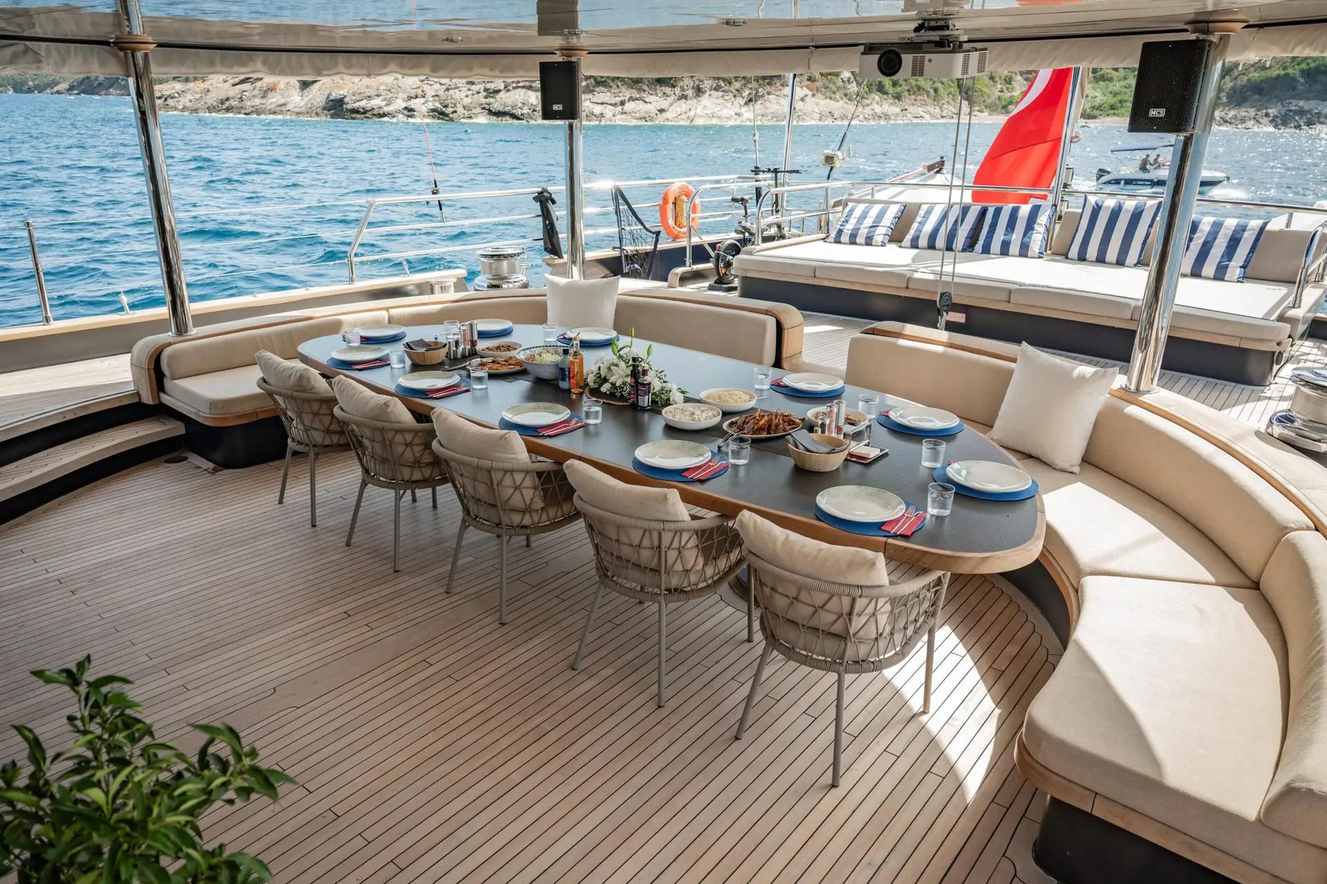 Oguz Khan gulet amenities lifestyle dining in Türkiye