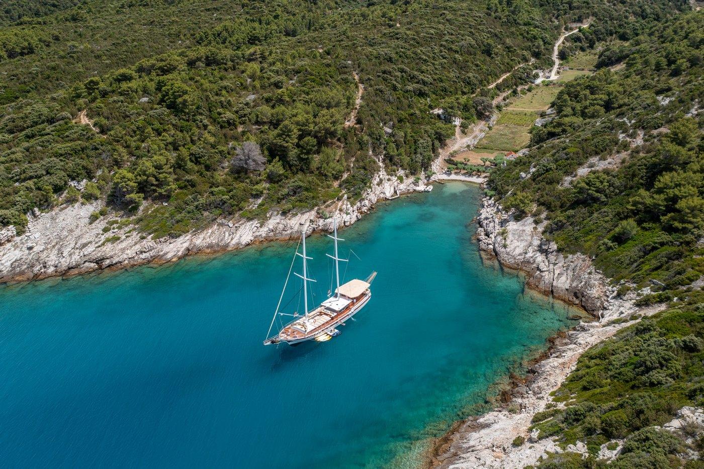 Kadena gulet aerial view in Croatia