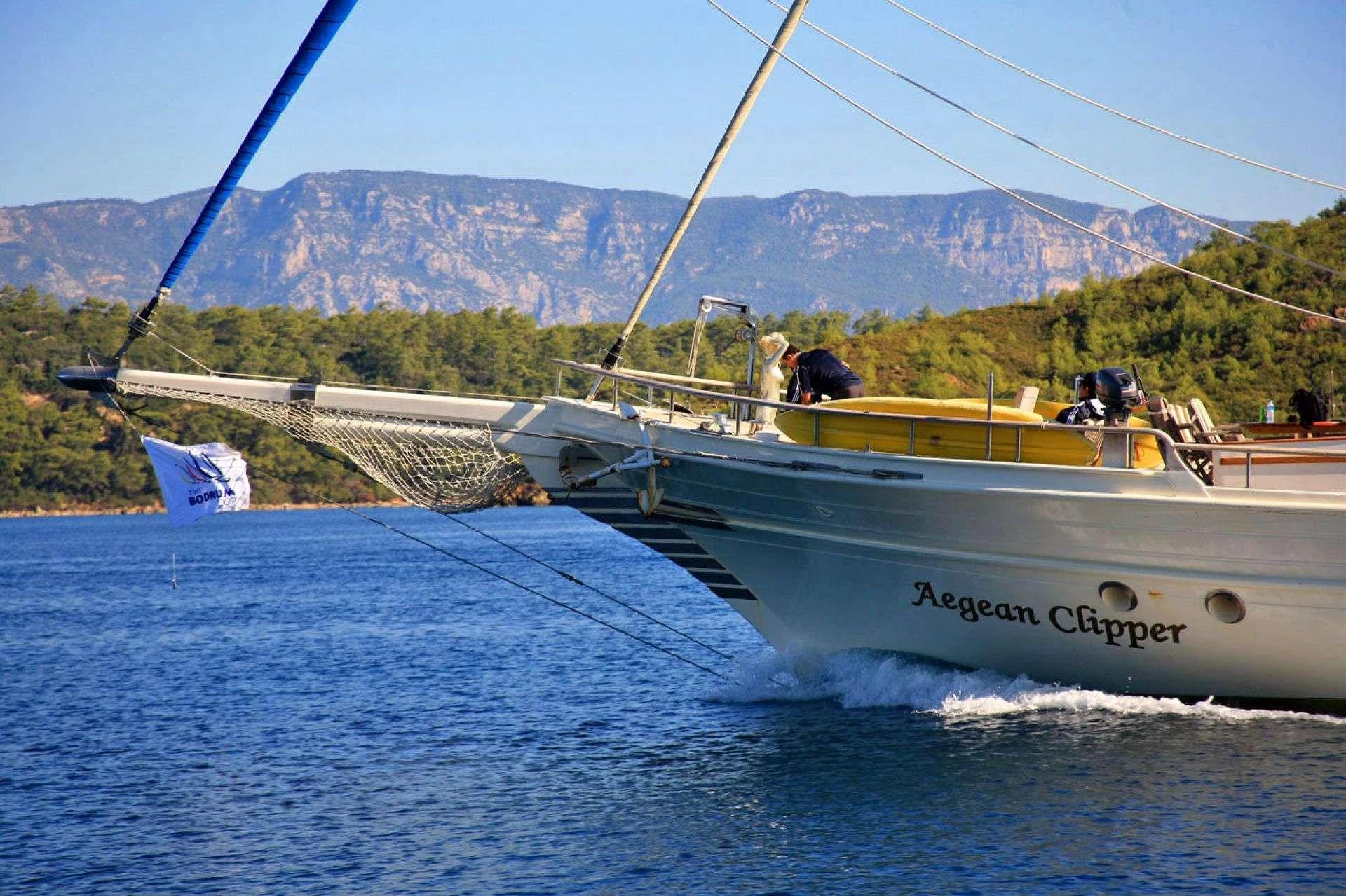 Aegean Clipper gulet amenities aerial view in Türkiye