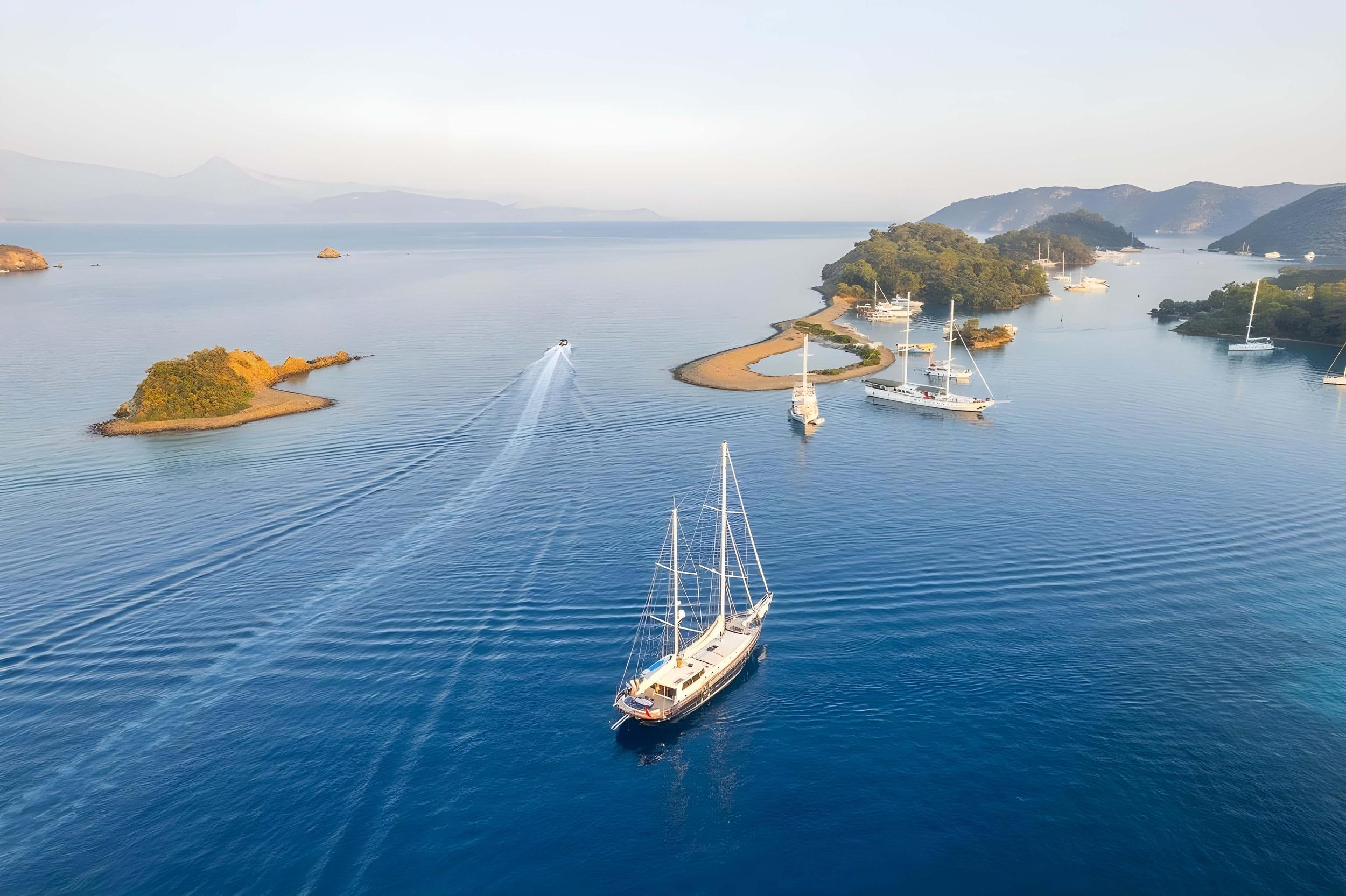 The Royal Blue gulet aerial view in Türkiye