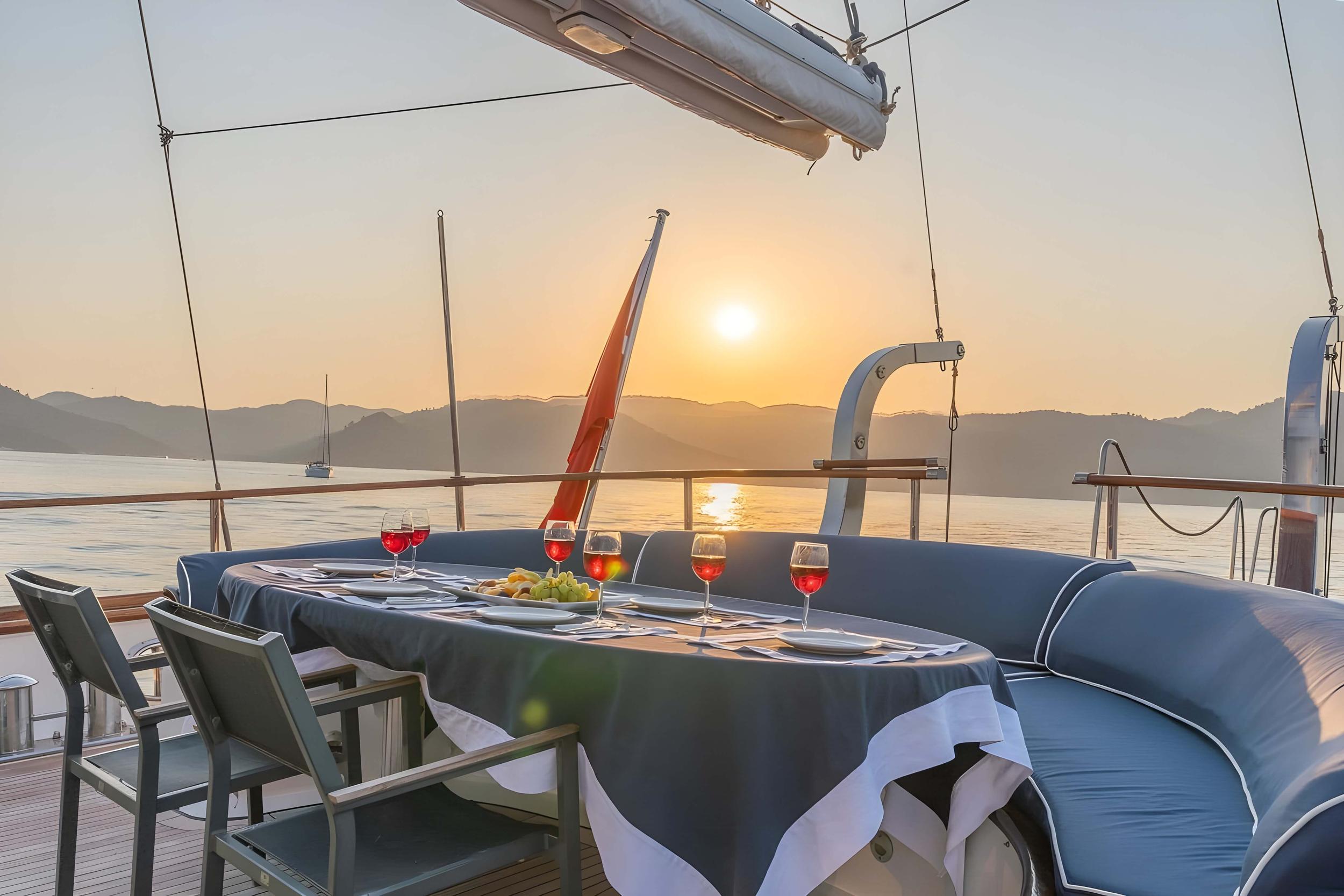 The Royal Blue gulet amenities lifestyle dining in Türkiye