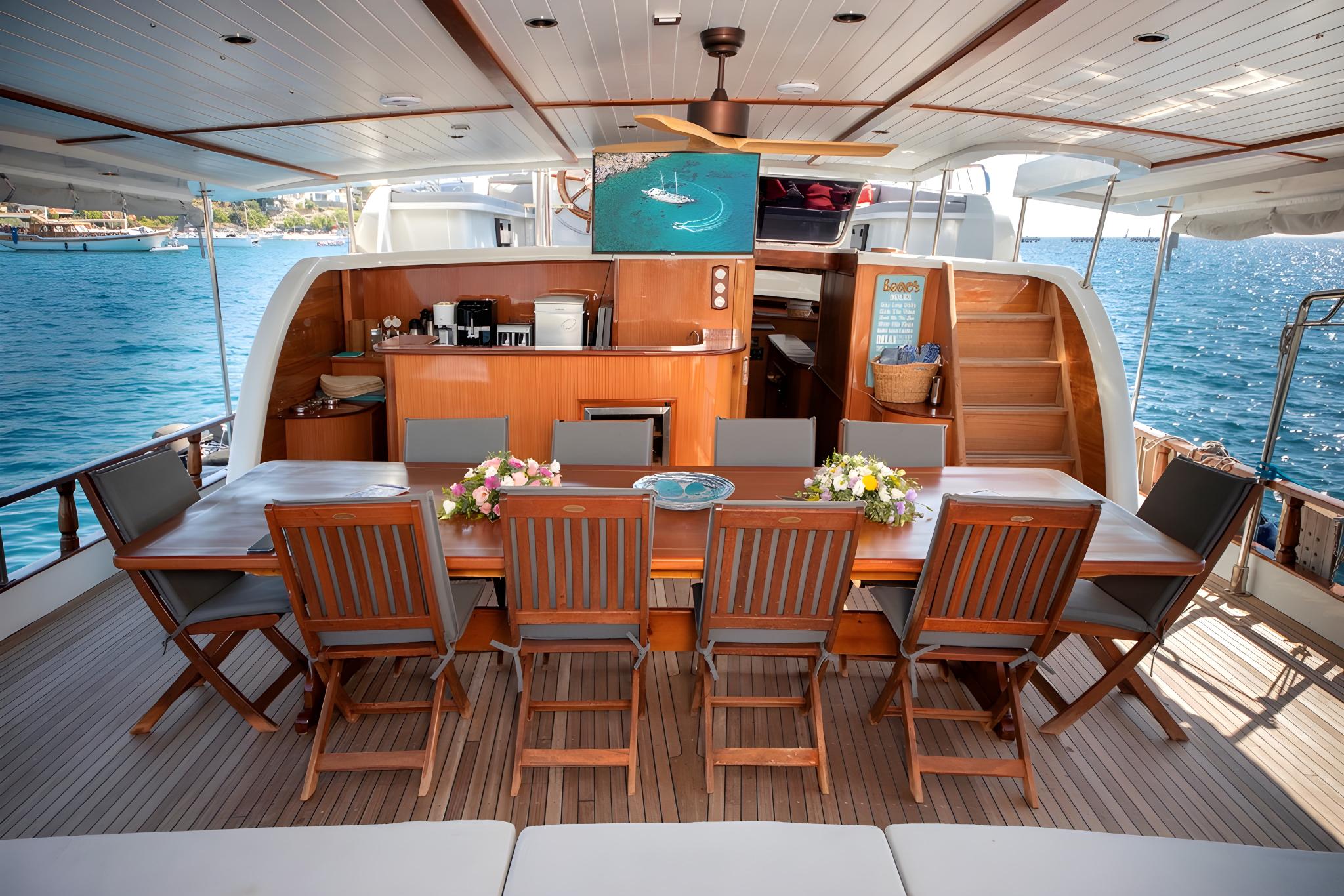 Bodrum Queen gulet amenities exterior deck in Türkiye
