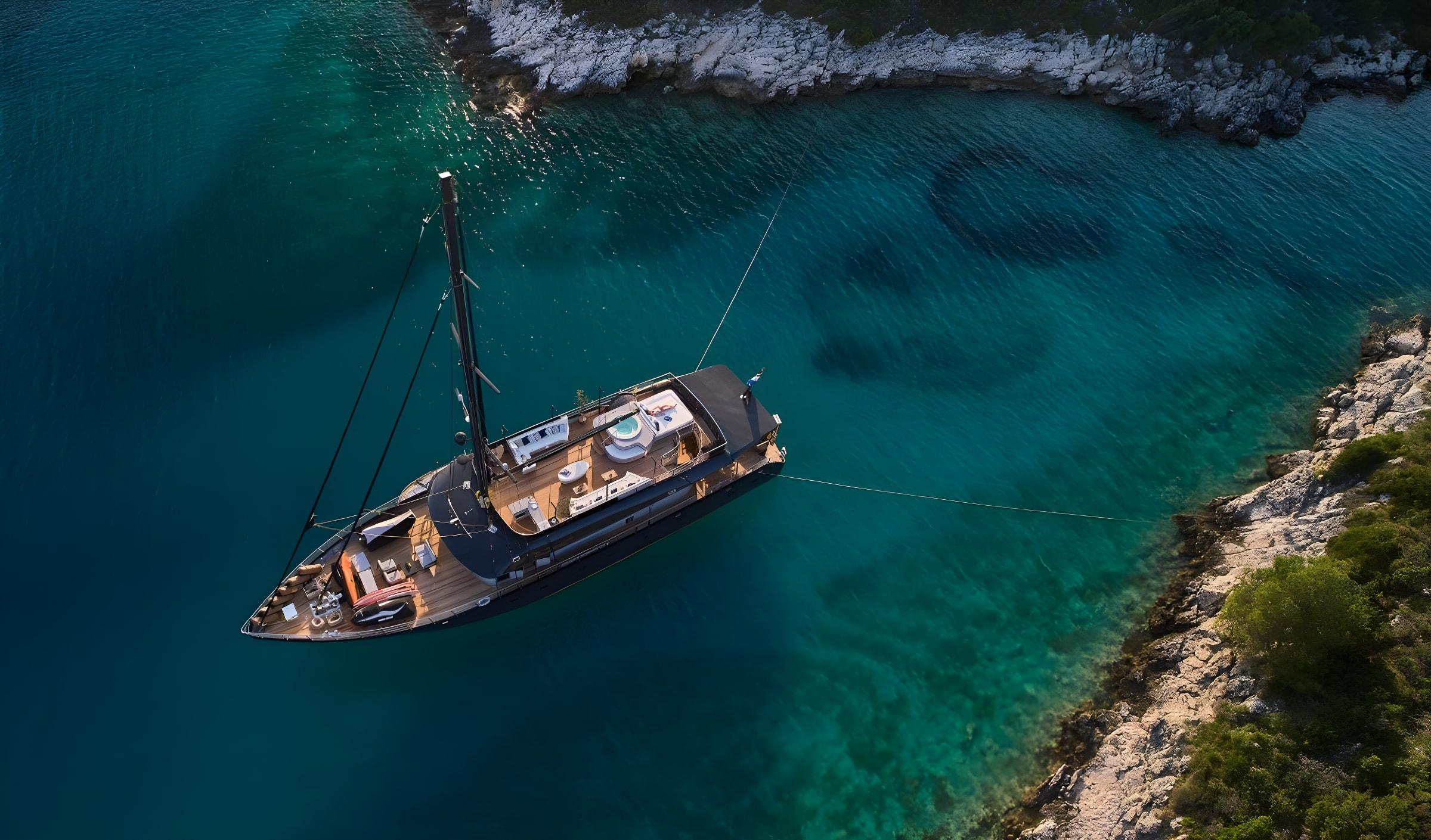 Rara Avis gulet aerial view in Croatia