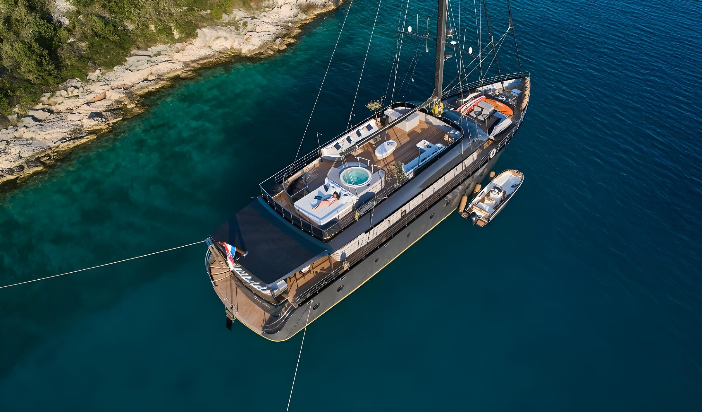Rara Avis gulet aerial view in Croatia