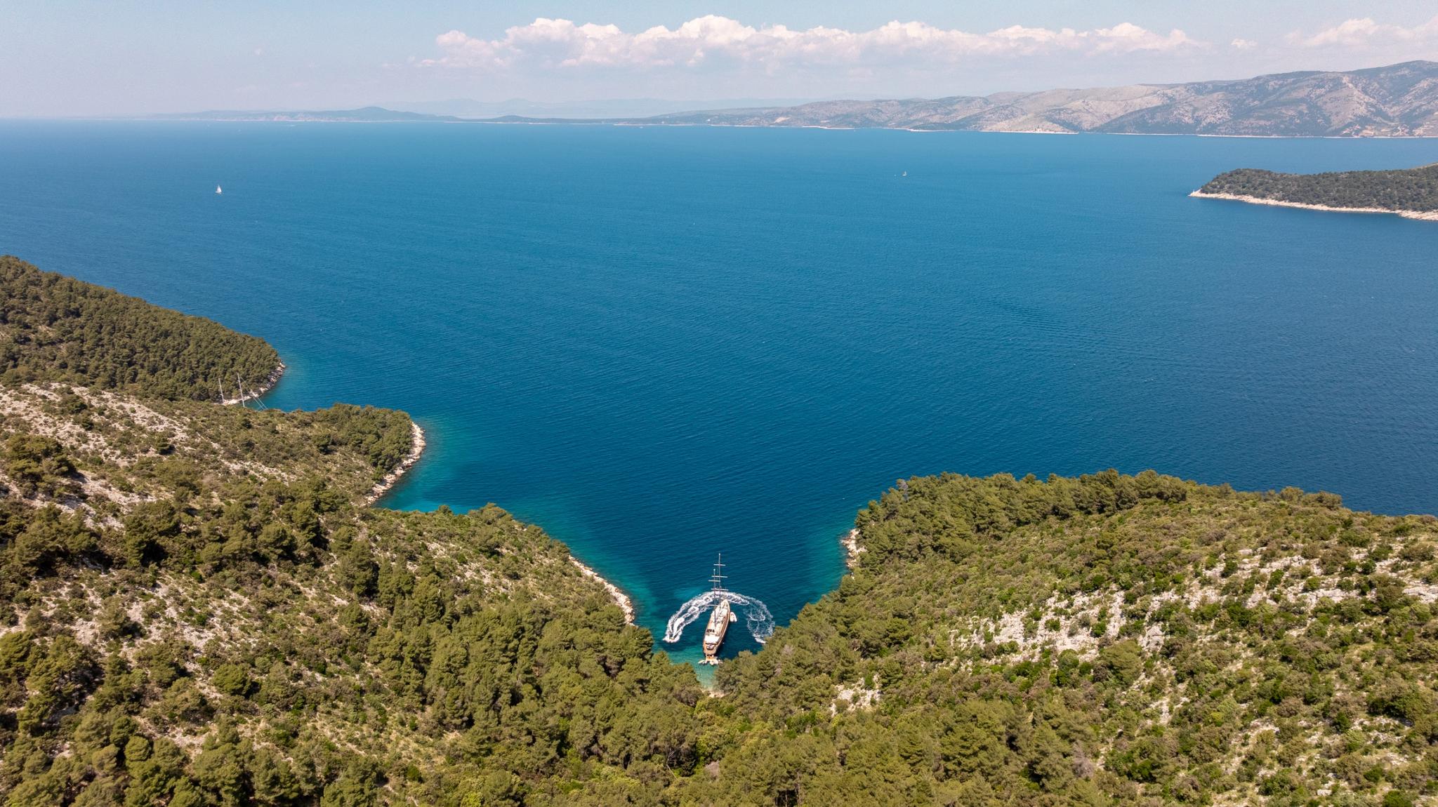 Dalmatino gulet aerial view in Croatia