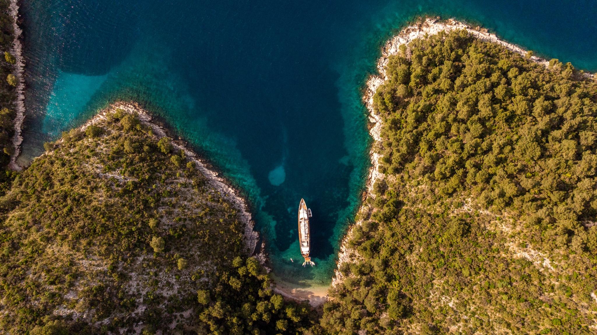 Dalmatino gulet aerial view in Croatia