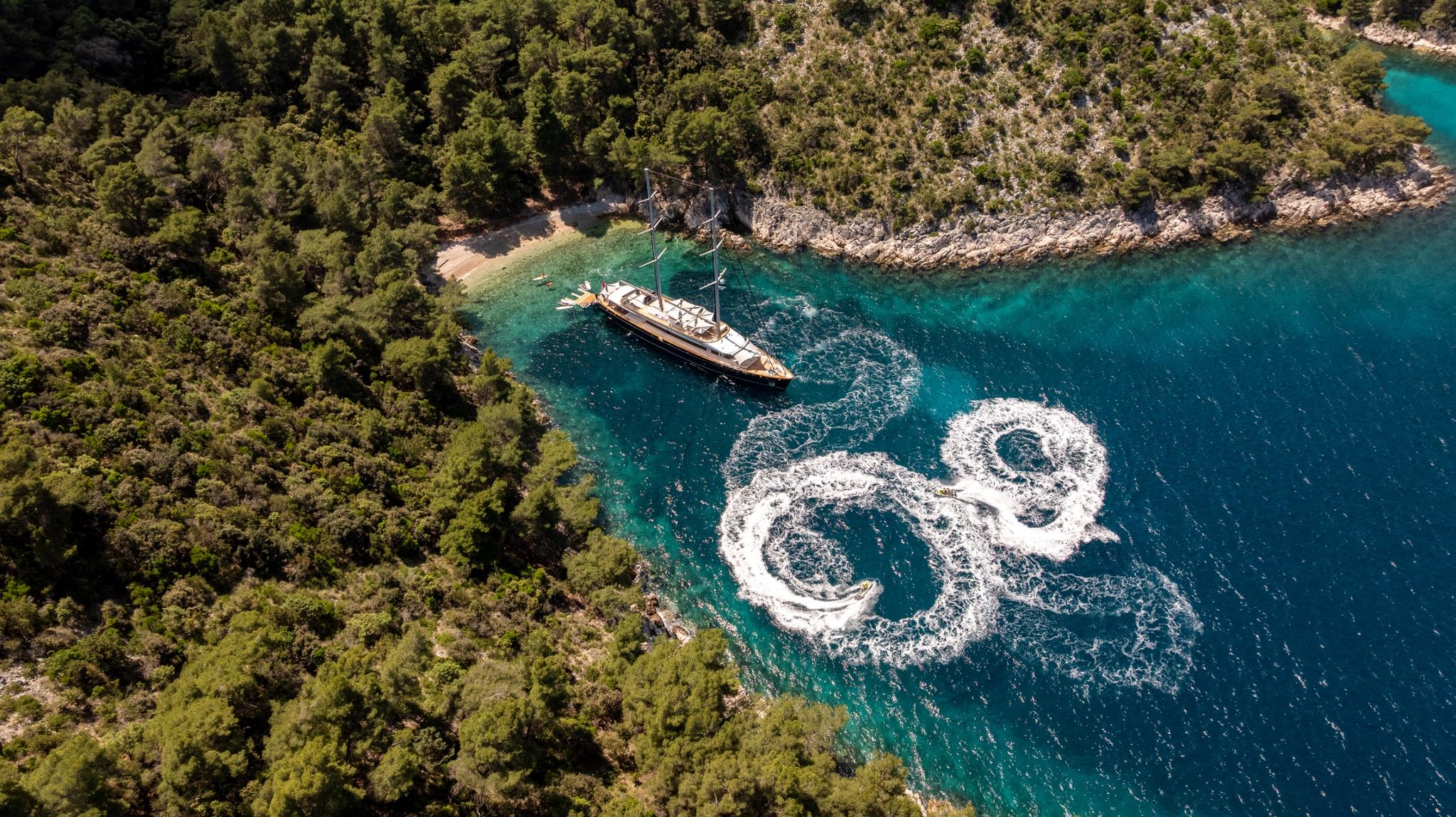 Dalmatino gulet aerial view in Croatia