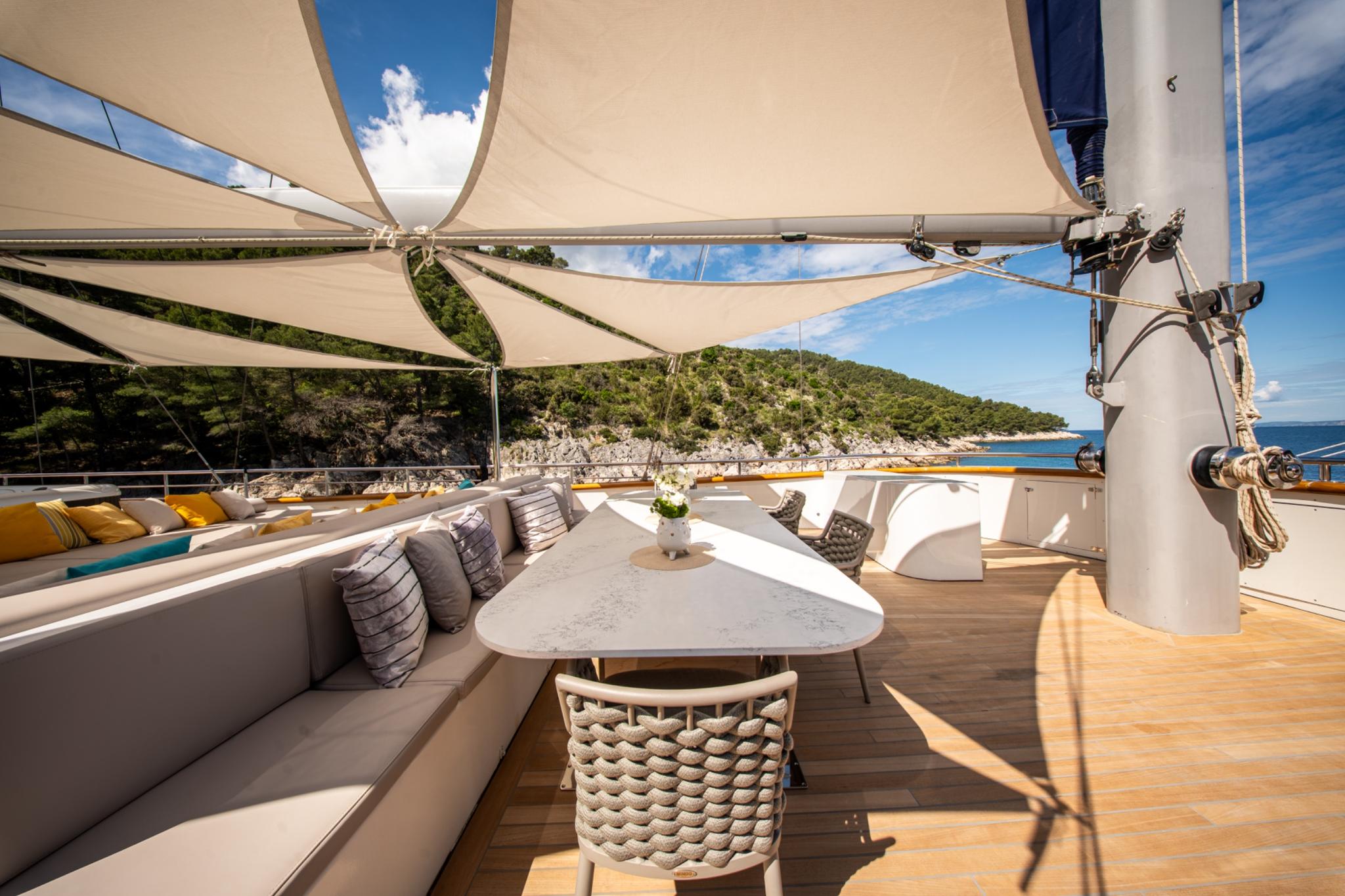 Dalmatino gulet amenities exterior deck in Croatia