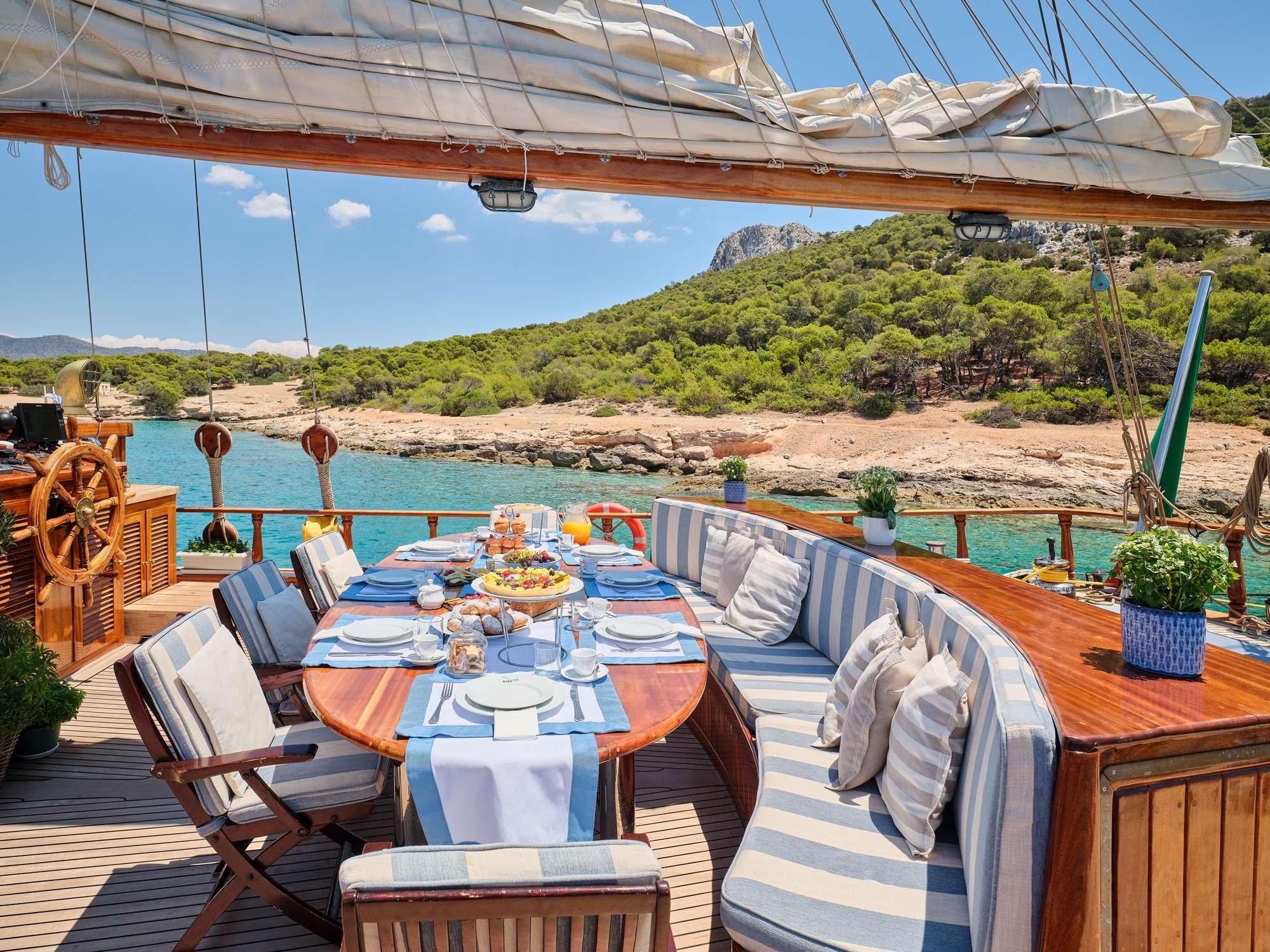 Myra gulet amenities lifestyle dining in Greece