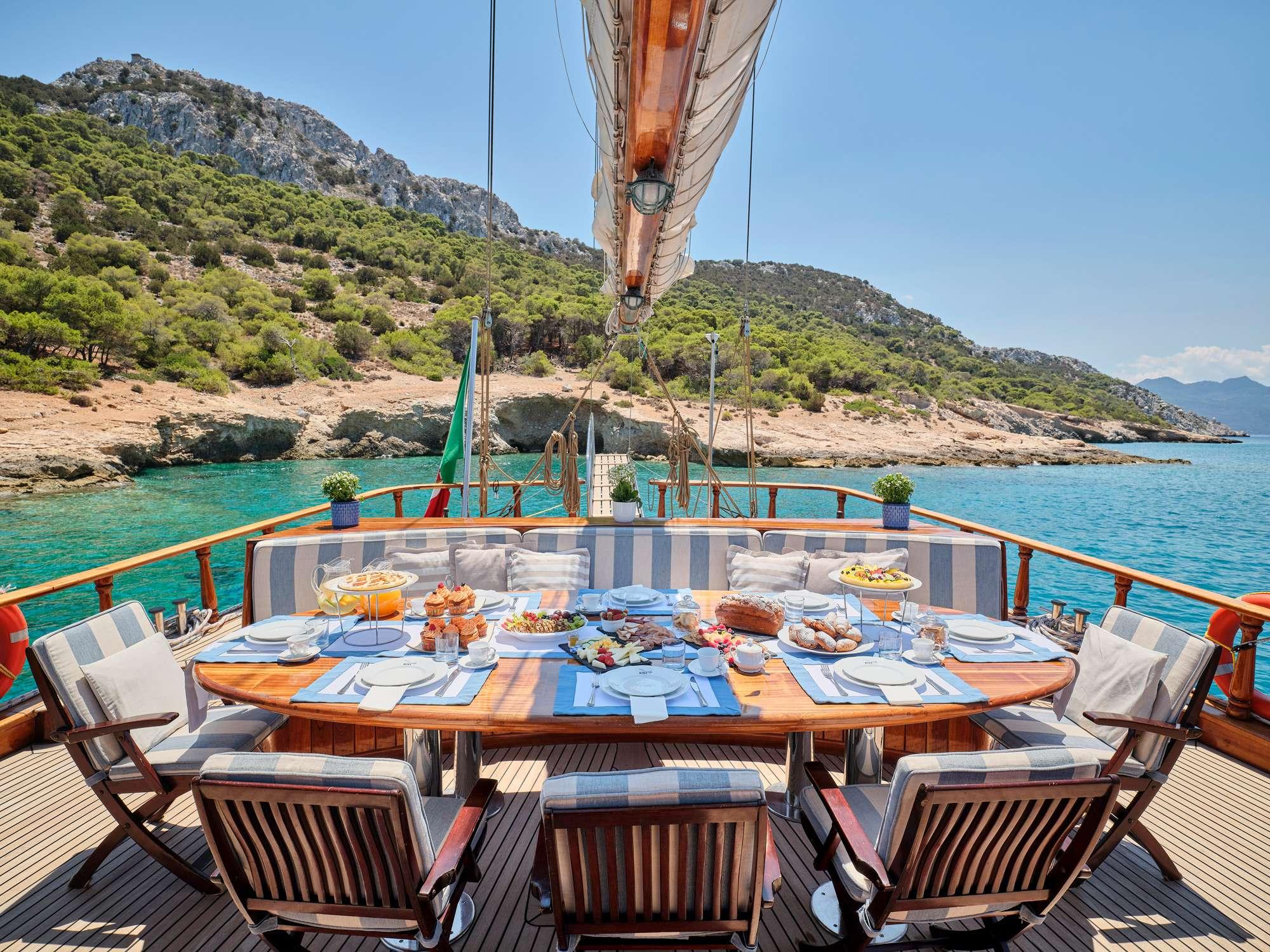 Myra gulet amenities lifestyle dining in Greece