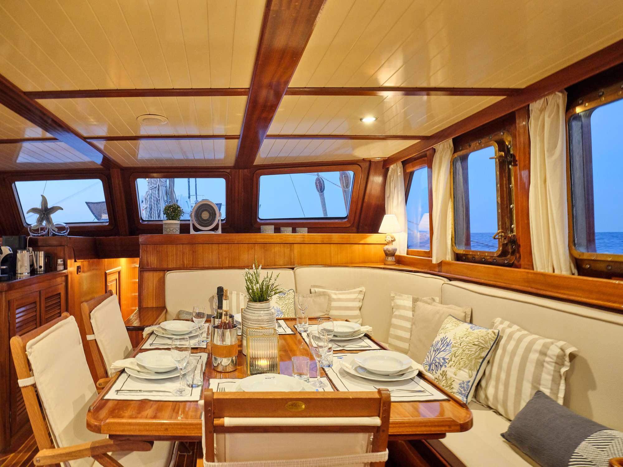 Myra gulet amenities lifestyle dining in Greece