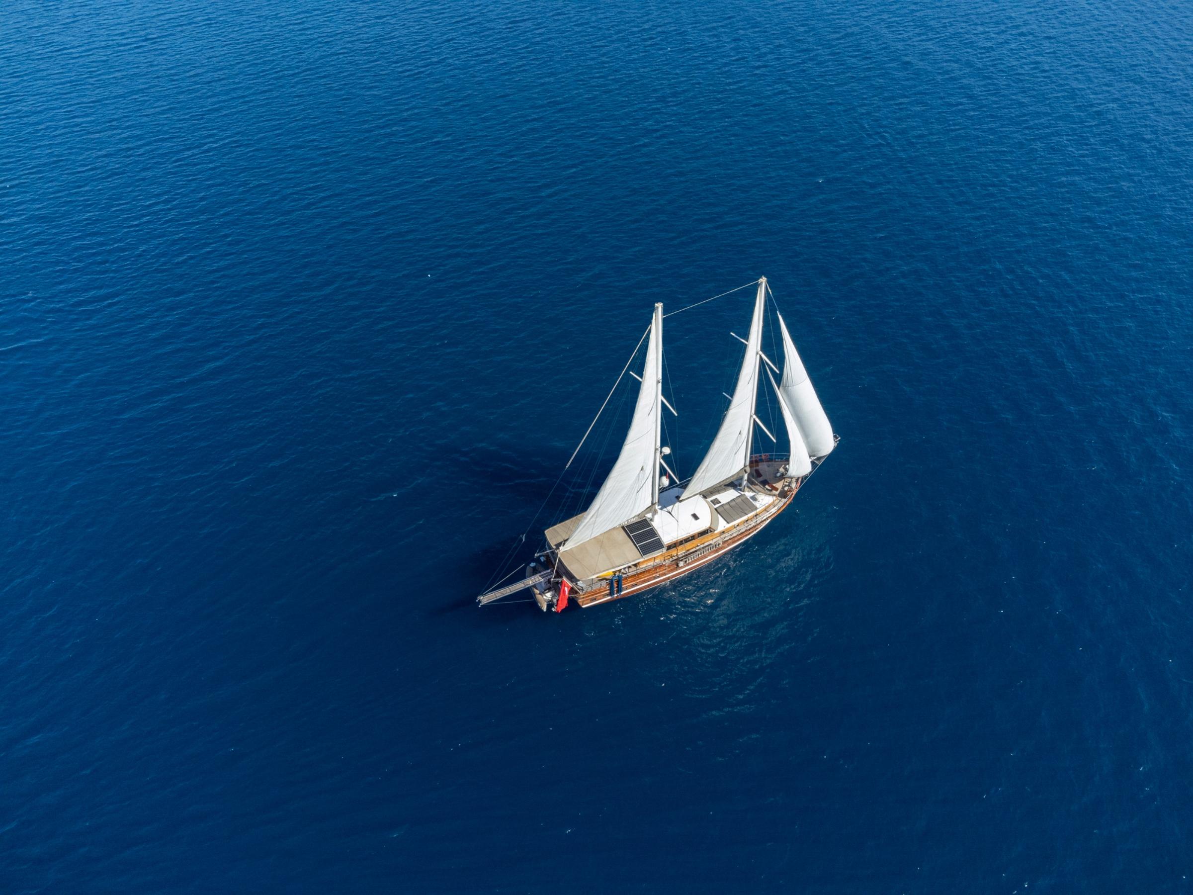 Yuce Bey gulet aerial view in Türkiye
